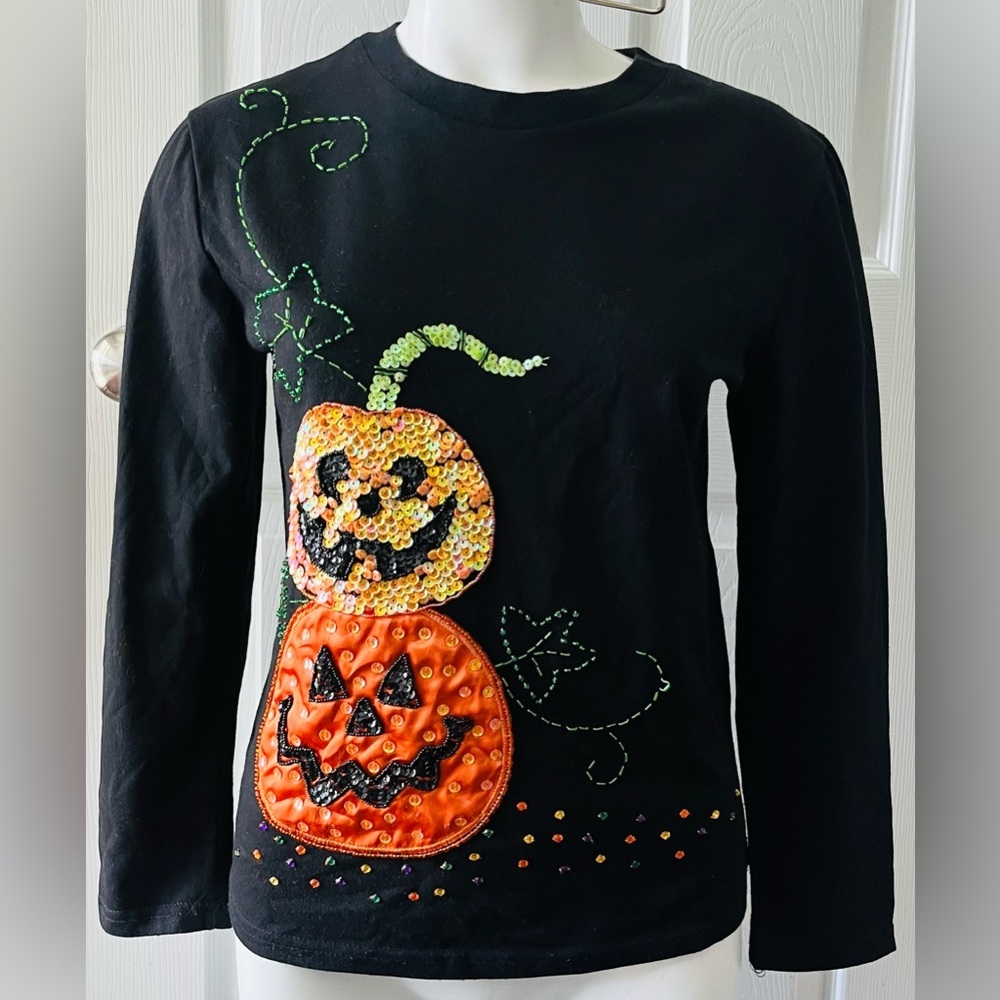 Cre8ions Halloween Pumpkins Long Sleeve Top size Small
